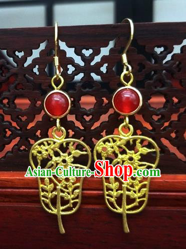 Traditional Chinese Ancient Wedding Hanfu Golden Fan Earrings Handmade Jewelry Accessories for Women