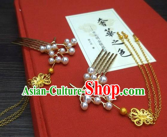 Traditional Chinese Ancient Queen Hanfu Tassel Hair Combs Hairpins Handmade Wedding Hair Accessories for Women