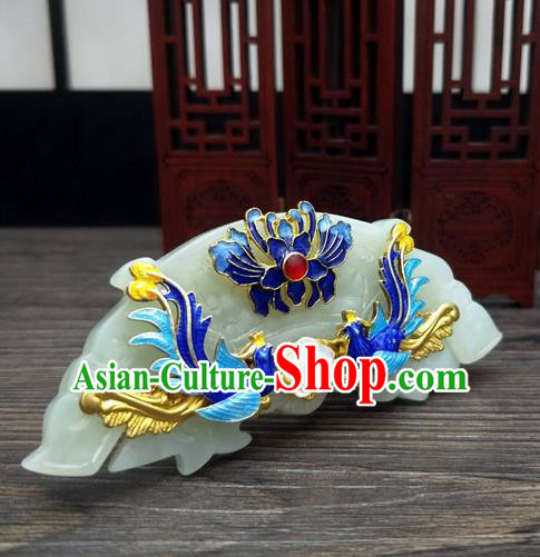 Traditional Chinese Ancient Queen Hanfu Jade Hair Comb Cloisonne Hairpins Handmade Wedding Hair Accessories for Women