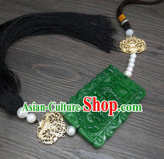 Traditional Chinese Ancient Prince Carving Dragon Jade Pendant Handmade Hanfu Waist Accessories for Men