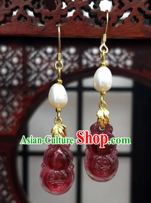 Traditional Chinese Ancient Hanfu Calabash Tassel Earrings Handmade Wedding Jewelry Accessories for Women