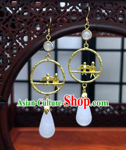 Traditional Chinese Ancient Hanfu Golden Birds Earrings Handmade Wedding Jewelry Accessories for Women