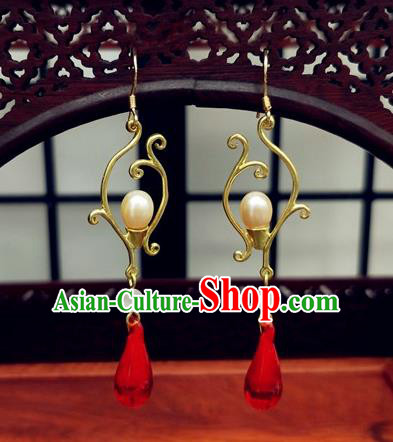 Traditional Chinese Ancient Hanfu Red Earrings Handmade Wedding Jewelry Accessories for Women