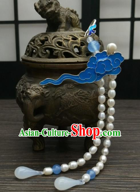 Traditional Chinese Ancient Cloisonne Cloud Brooch Handmade Hanfu Palace Breastpin Tassel Pendant for Women
