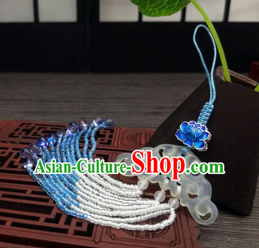 Traditional Chinese Ancient Jade Brooch Handmade Hanfu Palace Breastpin Tassel Pendant for Women