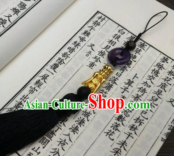 Traditional Chinese Ancient Prince Purple Jade Pendant Handmade Hanfu Waist Accessories for Men