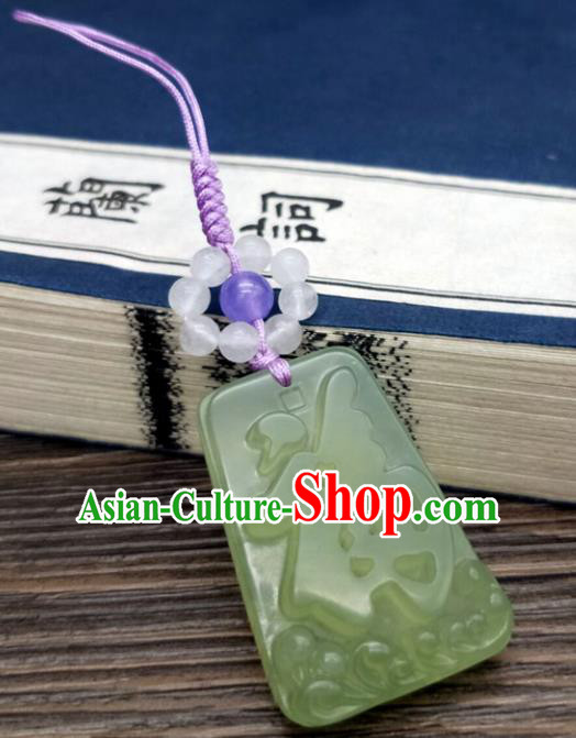 Traditional Chinese Ancient Jade Brooch Handmade Hanfu Palace Breastpin Tassel Pendant for Women