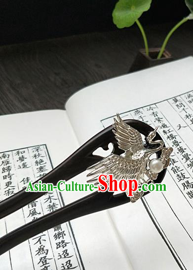 Traditional Chinese Ancient Queen Hanfu Rosewood Hair Clip Crane Hairpins Handmade Wedding Hair Accessories for Women