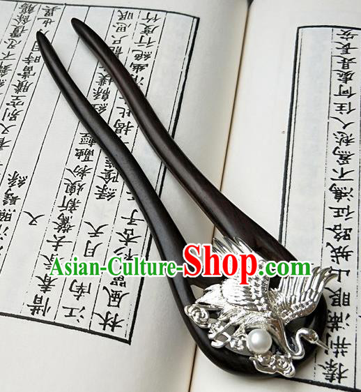 Traditional Chinese Ancient Queen Hanfu Rosewood Hair Clip Crane Hairpins Handmade Wedding Hair Accessories for Women