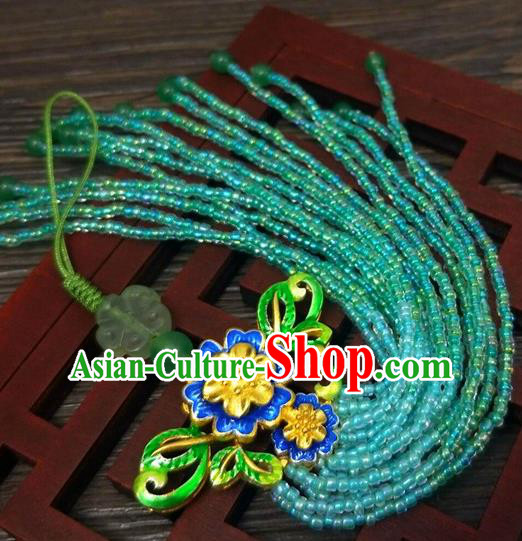 Traditional Chinese Ancient Palace Cloisonne Green Brooch Handmade Hanfu Breastpin Tassel Pendant for Women