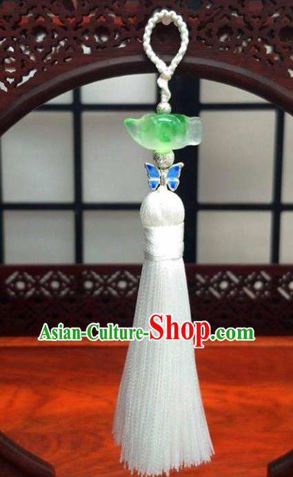 Traditional Chinese Ancient Palace Jade Teapot Brooch Handmade Hanfu Tassel Breastpin Pendant for Women