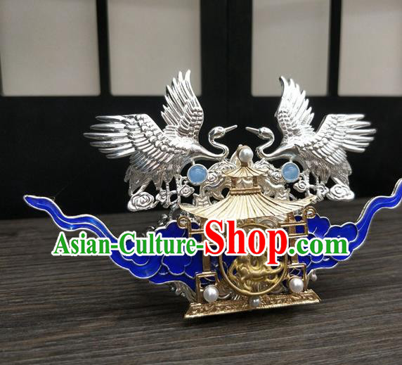 Traditional Chinese Ancient Cloisonne Cloud Crane Hair Crown Hairpins Handmade Hanfu Hair Accessories for Women