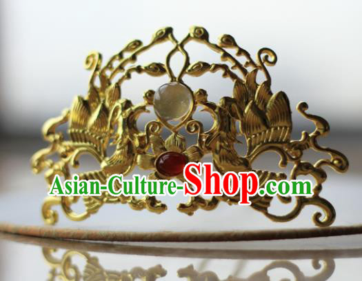 Traditional Chinese Ancient Queen Hanfu Phoenix Hair Crown Golden Hairpins Handmade Wedding Hair Accessories for Women