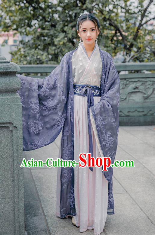 Chinese Jin Dynasty Princess Historical Costume Traditional Ancient Court Lady Embroidered Hanfu Dress for Women