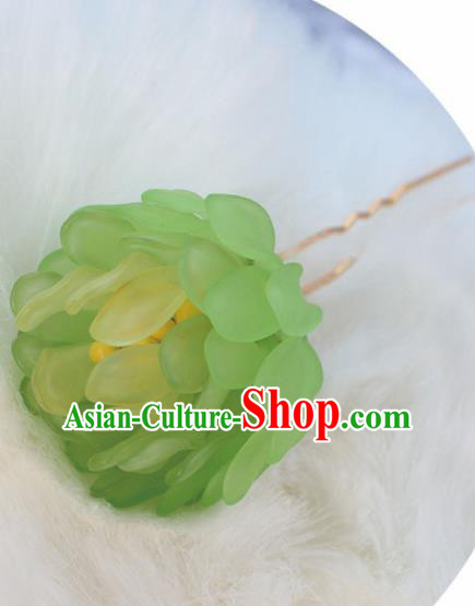 Chinese Ancient Hanfu Green Chrysanthemum Hair Clip Princess Hairpins Traditional Handmade Hair Accessories for Women