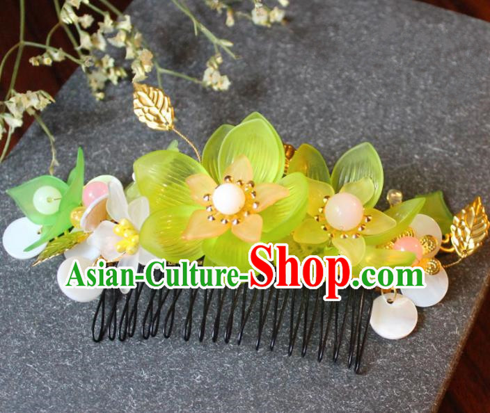 Chinese Ancient Hanfu Green Lotus Hair Comb Princess Hairpins Traditional Handmade Hair Accessories for Women