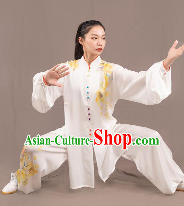 Traditional Chinese Martial Arts Embroidered White Costume Professional Tai Chi Competition Kung Fu Uniform for Women