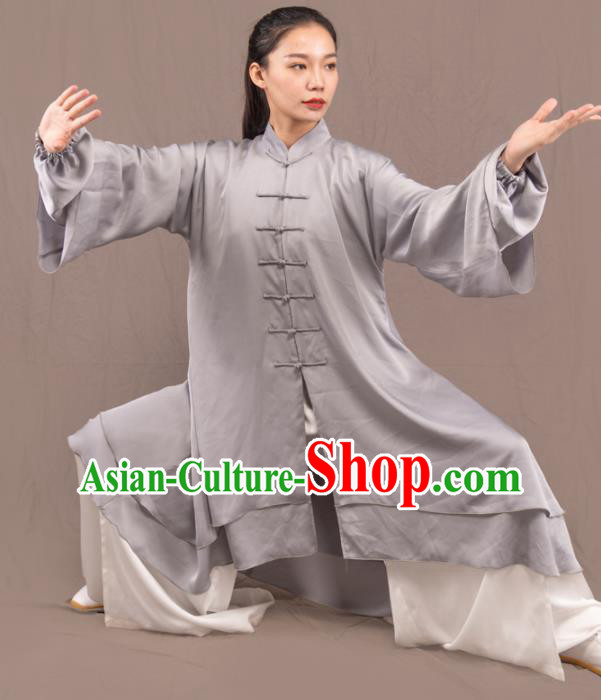 Traditional Chinese Martial Arts Grey Costume Professional Tai Chi Competition Kung Fu Uniform for Women
