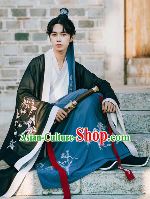 Chinese Traditional Jin Dynasty Scholar Historical Costume Ancient Nobility Childe Embroidered Clothing for Men