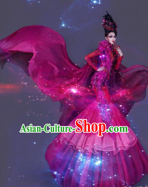 Handmade Modern Fancywork Cosplay Queen Rosy Full Dress Halloween Stage Show Fancy Ball Costume for Women