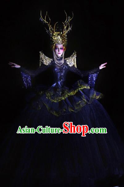 Handmade Modern Fancywork Cosplay Queen Royalblue Full Dress Halloween Stage Show Fancy Ball Costume for Women