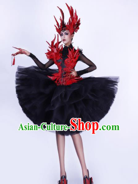 Handmade Modern Fancywork Cosplay Black Bubble Full Dress Halloween Stage Show Fancy Ball Costume for Women