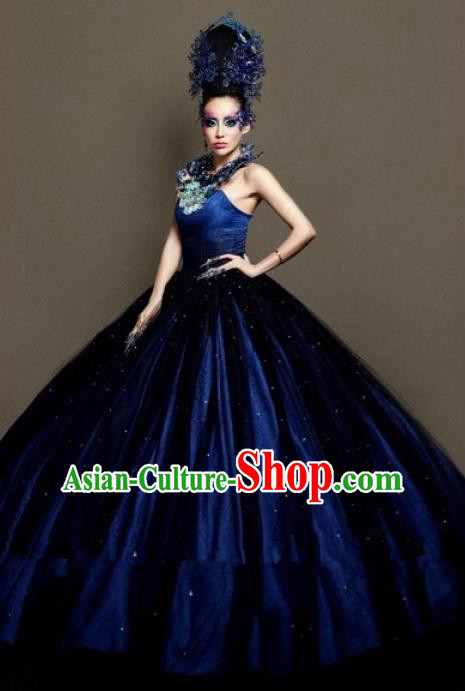 Handmade Modern Fancywork Cosplay Royalblue Full Dress Halloween Stage Show Fancy Ball Costume for Women