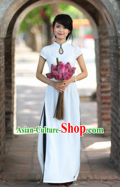 Vietnam Traditional National Costume White Ao Dai Dress Asian Vietnamese Cheongsam for Women