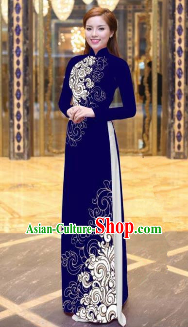 Vietnam Traditional Court Costume Printing Purple Ao Dai Dress Asian Vietnamese Cheongsam for Women