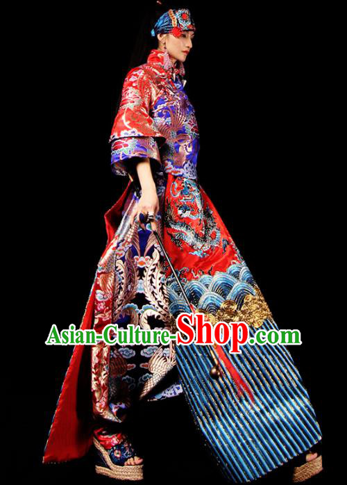 Chinese National Costume Traditional Tang Suit Brocade Qipao Dress for Women