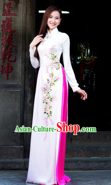 Vietnam Traditional Court Costume White Ao Dai Dress Asian Vietnamese Cheongsam for Women