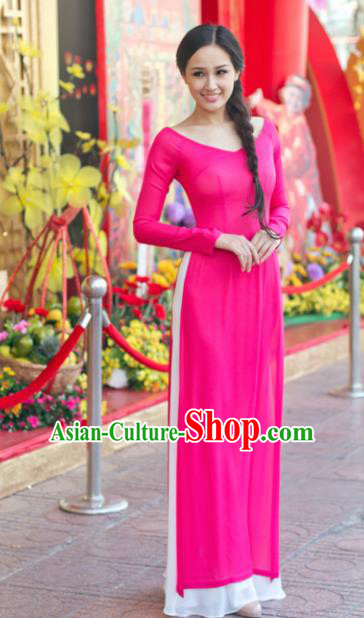 Vietnam Traditional Court Costume Rosy Ao Dai Dress Asian Vietnamese Cheongsam for Women