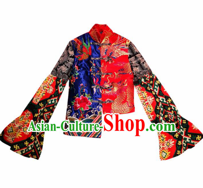 Chinese Traditional National Costume Embroidered Red Blouse Tang Suit Qipao Jacket for Women