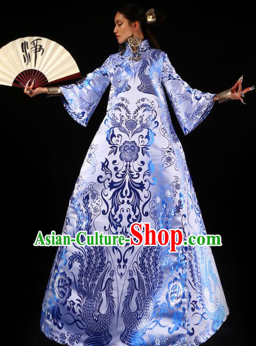 Chinese Traditional National Costume Printing Phoenix Cheongsam Tang Suit Qipao Dress for Women