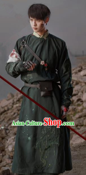 Chinese Traditional Tang Dynasty Historical Costume Ancient Swordsman Imperial Bodyguard Embroidered Robe for Men