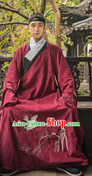 Chinese Traditional Ming Dynasty Historical Costume Ancient Taoist Priest Embroidered Red Robe for Men