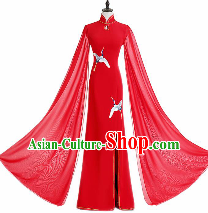 Chinese National Catwalks Costume Red Cheongsam Traditional Tang Suit Qipao Dress for Women