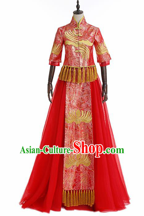 Chinese Traditional Wedding Costume Ancient Bride Xiu He Suit Red Dress for Women