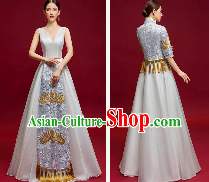 Chinese Traditional Wedding Costume Ancient Bride Xiu He Suit Grey Dress for Women