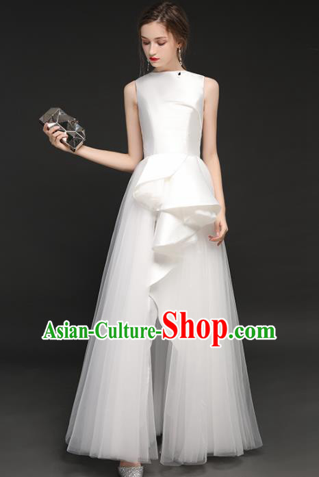 Top Grade Catwalks White Veil Full Dress Modern Dance Party Compere Costume for Women