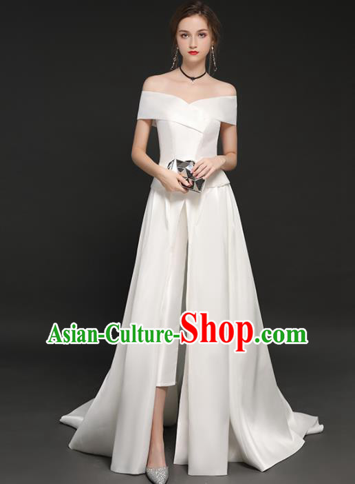 Top Grade Catwalks White Full Dress Modern Dance Party Compere Costume for Women