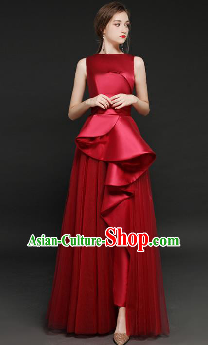 Top Grade Catwalks Wine Red Veil Full Dress Modern Dance Party Compere Costume for Women