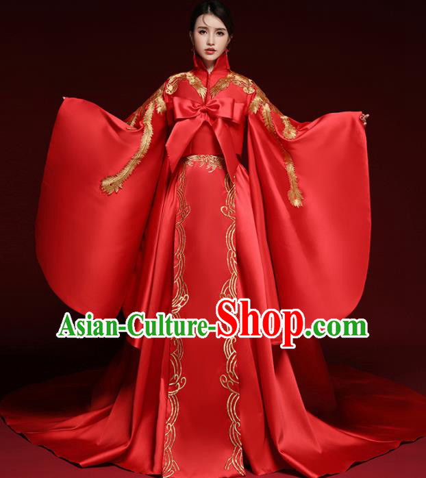 Chinese Traditional Wedding Red Costume Ancient Bride Xiu He Suit Embroidered Dress for Women