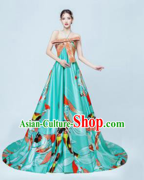 Top Grade Catwalks Compere Green Trailing Full Dress Modern Dance Party Costume for Women