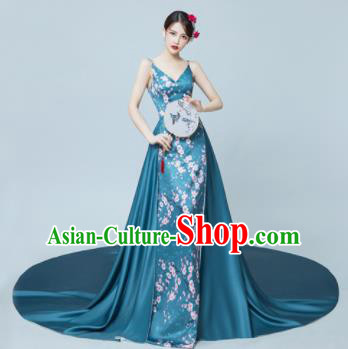 Top Grade Catwalks Compere Blue Mullet Full Dress Modern Dance Party Costume for Women