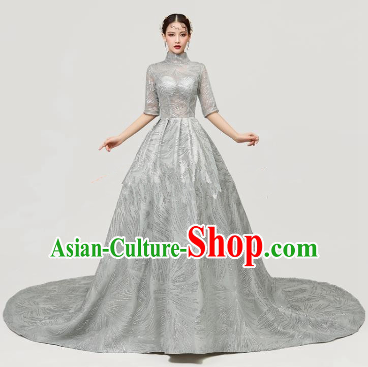 Top Grade Catwalks Grey Full Dress Chorus Compere Modern Dance Party Costume for Women