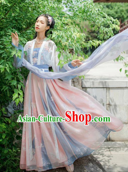 Chinese Traditional Ancient Nobility Lady Embroidered Hanfu Dress Tang Dynasty Historical Costume for Women