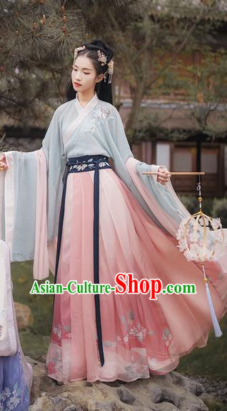 Chinese Traditional Ancient Palace Lady Embroidered Hanfu Dress Jin Dynasty Imperial Concubine Historical Costume for Women