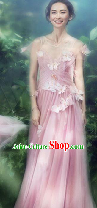 Top Grade Chorus Compere Costume Modern Dance Party Catwalks Bridesmaid Pink Veil Full Dress for Women