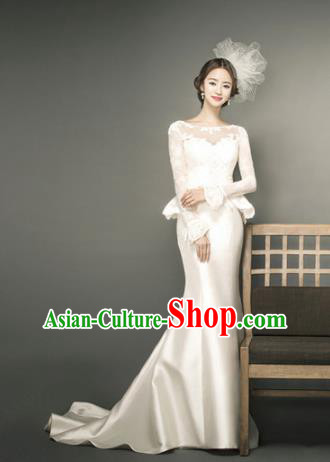 Top Grade Compere Costume Modern Dance Party Catwalks White Lace Full Dress for Women